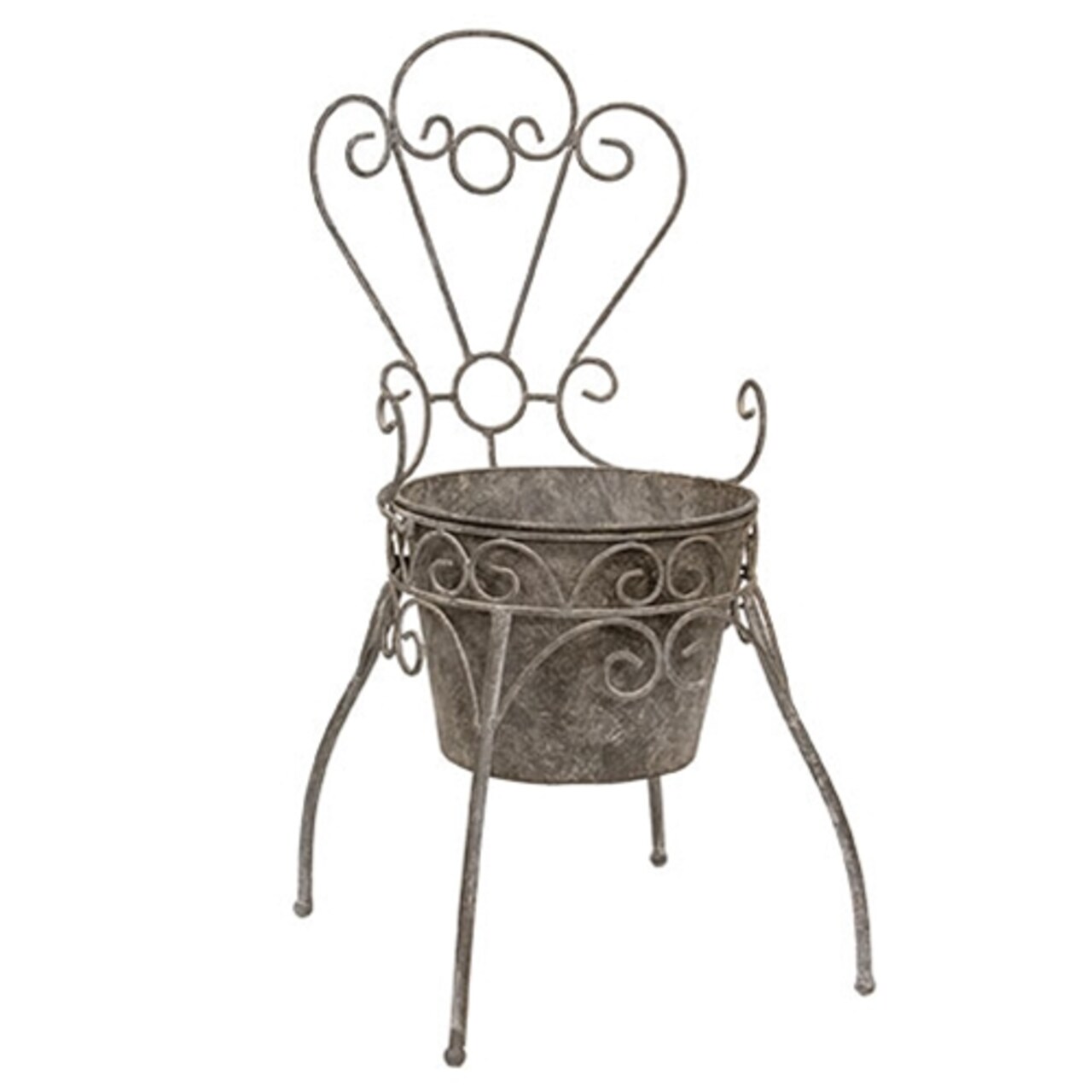Decorative Metal Bucket Chair Planter 18 Inch Spring Floral Tabletop Display Stand